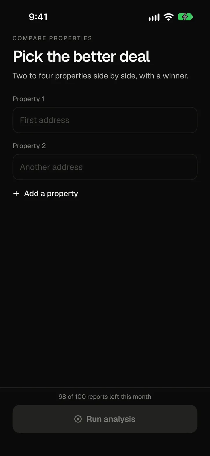 PropVision Compare properties screen
