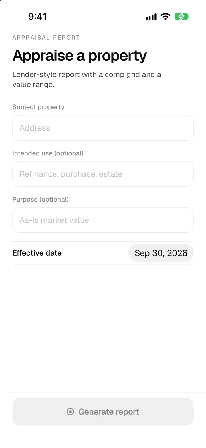 PropVision Appraisal report screen